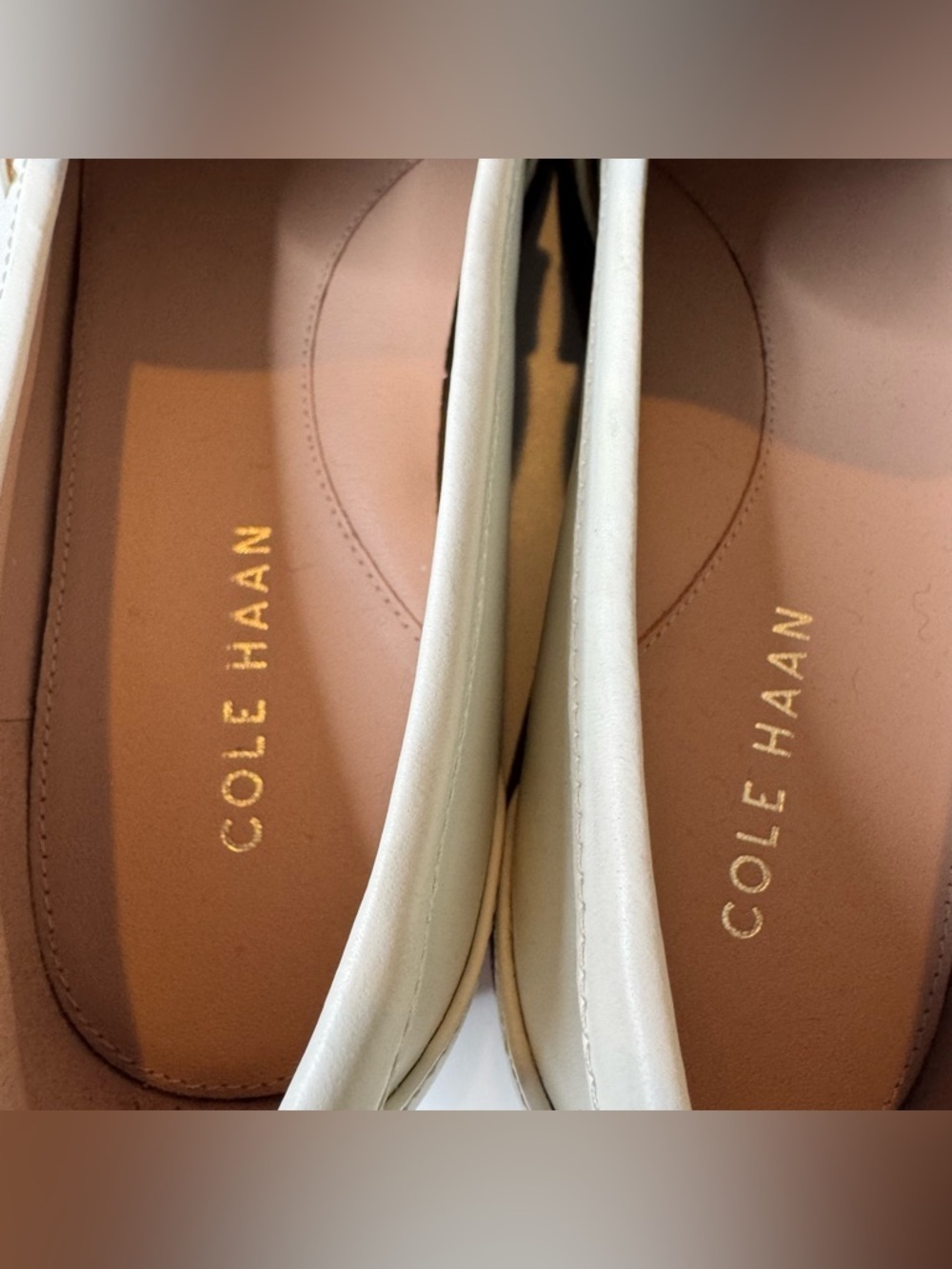 Cole Haan White Leather Loafers Gold Horsebit Size 8 - Picture 8 of 10